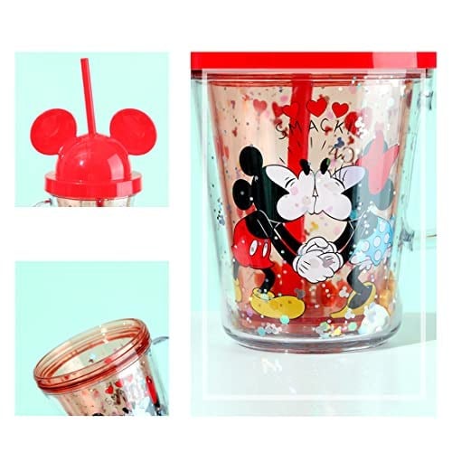 MINISO Mickey Mouse Lisanslı Kapaklı ve Pipetli Şeffaf Bardak