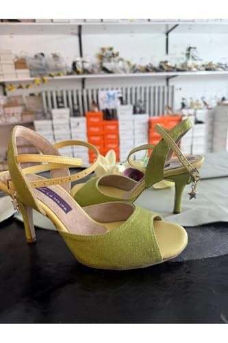 MİNTİ-MİNT YEŞİLİ SİMLİ KELEBEK MODEL KADIN TANGO DANS VE SALON AYAKKABISI 8,5 CM(13PONT) KONİ TOPUK - Bedenler: 37 EU, 38 EU, 39 EU, 41 EU