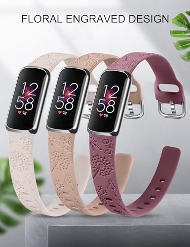 Minyee Fitbit Luxe Bantları ile Uyumlu 3 Paket Kadınlar için Yumuşak Silikon Çiçek Oymalı Spor Kayış Karahindiba Bileklik Yedek Fitbit Luxe Saat Bantları/Luxe Special Edition Fitness Takip Cihazı