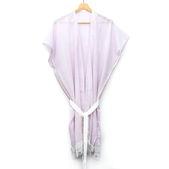 MİSSİ Beyaz Kuşaklı Açık Pembe Pamuk Peştemal Kimono