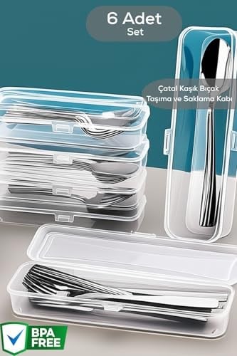 Mithra Life 6 Adet Şeffaf Çeyizlik Çatal Kaşık Düzenleyici Taşıma Seti Piknik Saklama Kutusu MIT1239