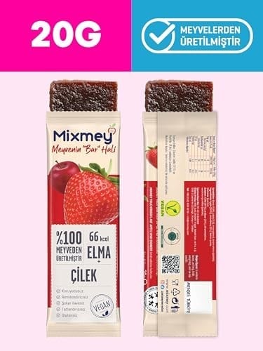 MİXMEY MEYVE BARI ÇİLEK 20 GR x 24 ADET - VEGAN VE GLUTENSİZ SAĞLIKLI ATIŞTIRMALIK