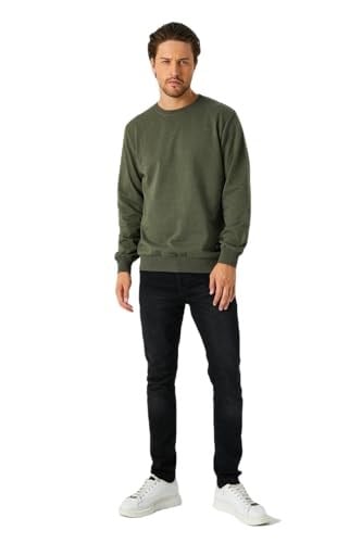 MMETALIC Erkek Basic Bisiklet Yaka Haki Sweatshirt