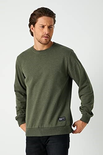 MMETALIC Erkek Basic Bisiklet Yaka Haki Sweatshirt