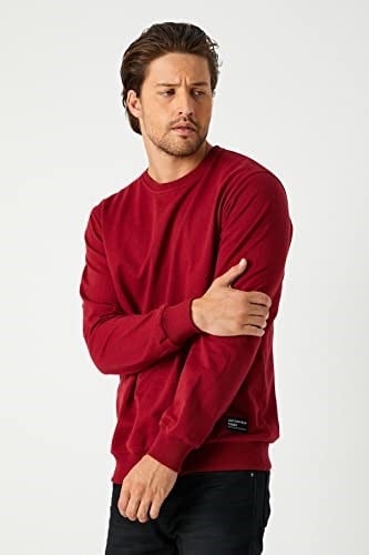 MMETALIC Erkek Bordo Basic Bisiklet Yaka Sweatshirt