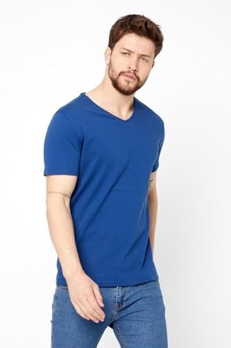 MMETALIC Erkek Pamuklu Kısa Kollu V Yaka T-shirt
