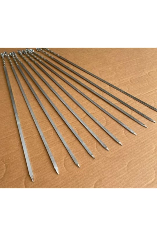 Mobilreyon - 10 Adet Domates Patlıcan Tavuk Kanat Şiş Mangal Için Galvanizli Yassı Şiş 8Mm