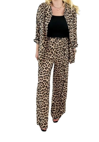 Modaonna Leopar desen mevsimlik gömlek pantolon takım