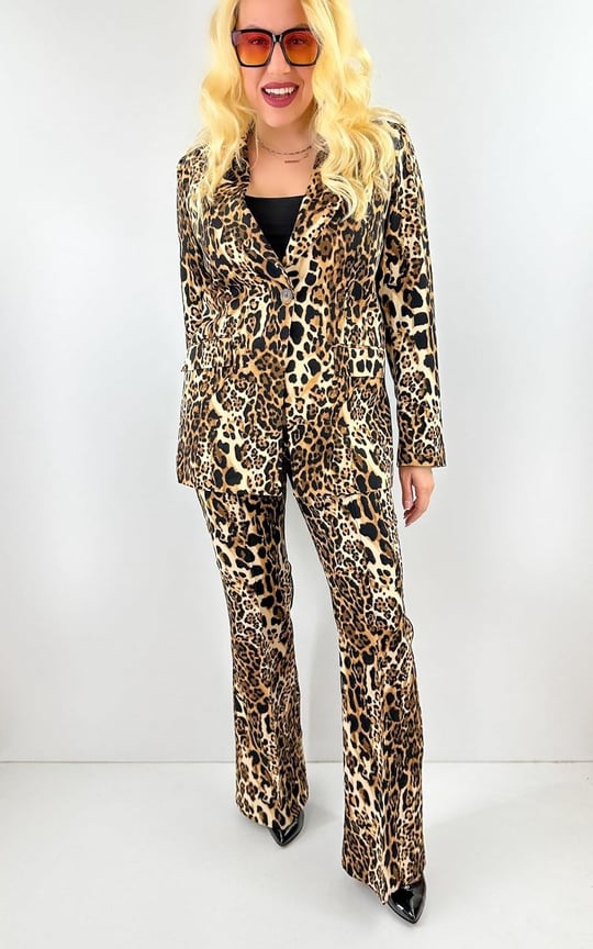 Modaonna Leopar Desenli Ceket Pantolon Takım