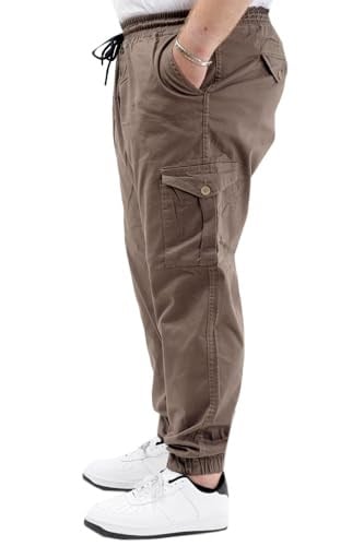 Mode XL Büyük Beden Erkek Keten Kargo Jogger Valencia 21911 Toprak