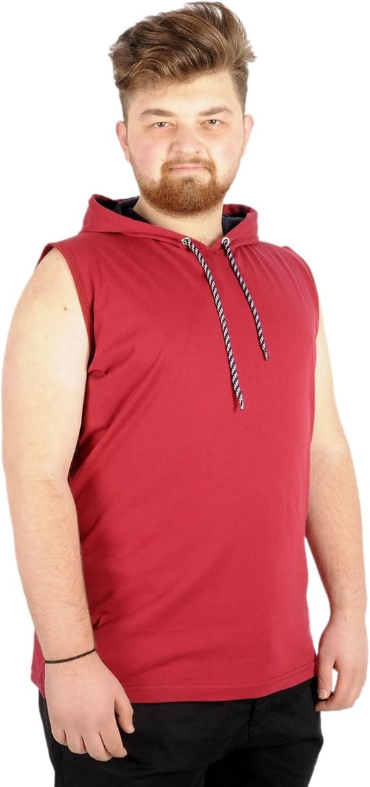 Mode XL Büyük Beden Erkek Kolsuz Kapşon Basic 21125 Bordo