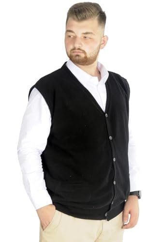 Mode XL Büyük Beden Erkek Yelek Pıtırcık Selanik Düğmeli 20545 Siyah