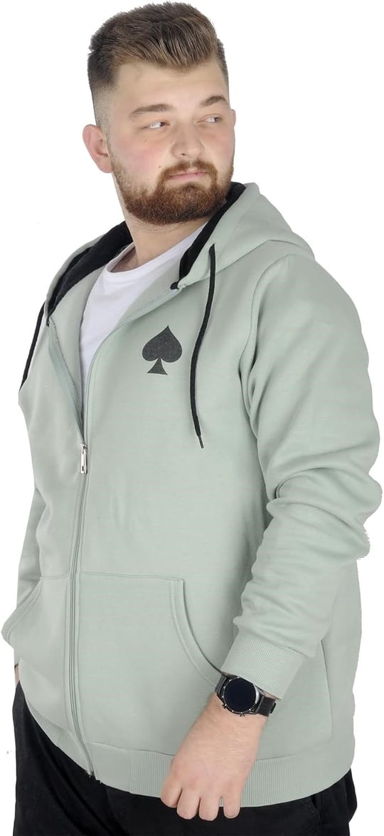 Mode XL Erkek Sweat Kapşonlu Fermuarlı 22539 Su Yeşili