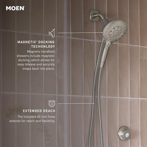 Moen 26112SRN Engage Magnetix Altı İşlevli 15,5 cm Manyetik Yerleştirme Sistemli Elde Tutulan Duş Başlığı, Nokta Dirençli Fırçalanmış Nikel