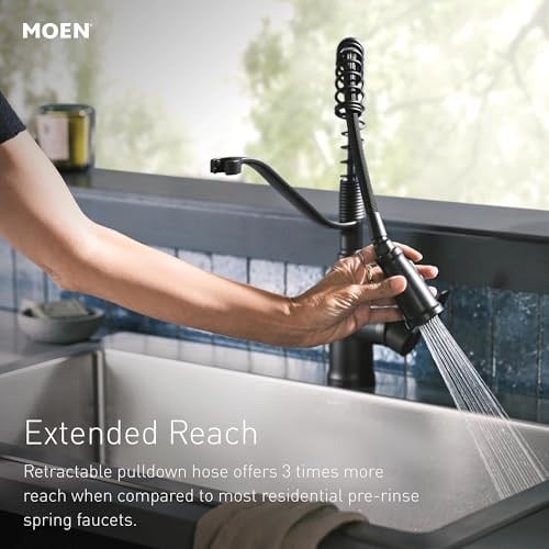 Moen Essie Mat Siyah Tek Kolu Yüksek Ark Pulldown Mutfak Bataryası, 87814BL