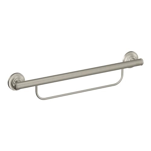 Moen LR2350DBN Evde Bakım Banyo Güvenliği 24 İnç Havlu Çubuklu Tutunma Çubuğu, Fırçalanmış Nikel