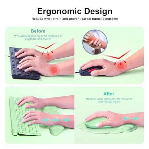 MOKURU Bilek Dayanımlı Bulut Mouse Pad, Bulut Klavye Bilek Dayanağı, Bilgisayar Klavyesi için Bilek Dayanağı, Bulut Mouse Pad Bilek Desteği, Ergonomik Bulut Klavye Fare Bilek Desteği (Yeşil1)