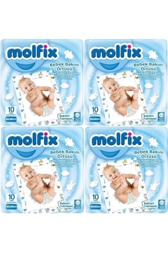 Molfix Bebek Bakım Alt Açma Örtüsü, 4lü Set, 40 Adet, 60x60 cm, Beyaz