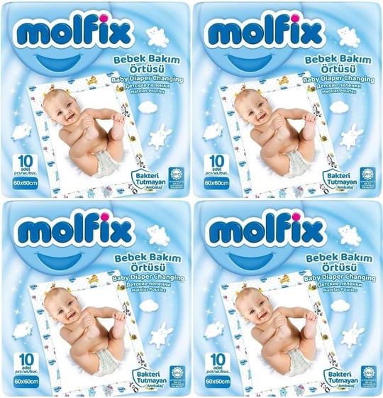 Molfix Bebek Bakım Alt Açma Örtüsü, 4lü Set, 40 Adet, 60x60 cm, Beyaz