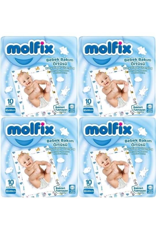 Molfix Bebek Bakım Alt Açma Örtüsü, 4lü Set, 40 Adet, 60x60 cm, Beyaz
