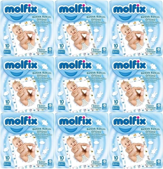 Molfix Bebek Bakım Alt Açma Örtüsü, 60x60 cm, 9lu Set, 90 Adet
