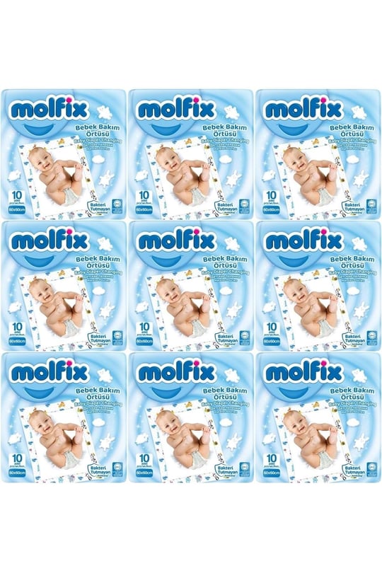 Molfix Bebek Bakım Alt Açma Örtüsü, 60x60 cm, 9lu Set, 90 Adet