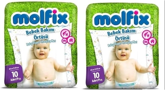 Molfix Bebek Bakım Örtüsü, Alt Açma Bezi, 2 Adet, 60x60 cm