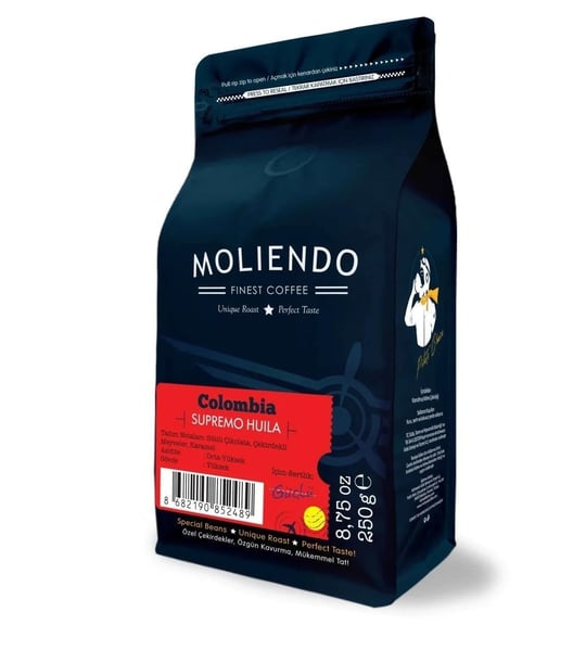 Moliendo Finest Coffe Colombia Supremo Huila Yöresel Kahve (Çekirdek) 250 g