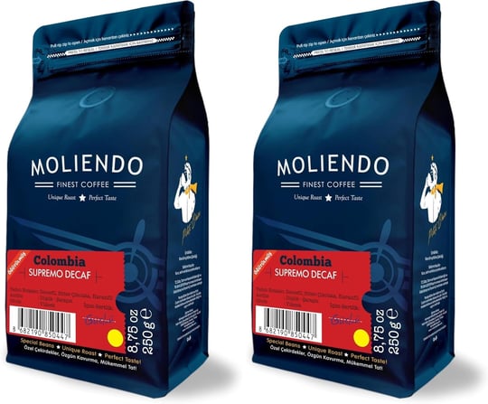 Moliendo Finest Coffee Colombia Supremo Decaf (Kafeinsiz) Yöresel Kahve (Öğütülmüş Filtre Kahve) 250 g (2 paketi)