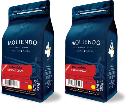 Moliendo Finest Coffee Colombia Supremo Decaf (Kafeinsiz) Yöresel Kahve (Öğütülmüş Filtre Kahve) 250 g (2 paketi)