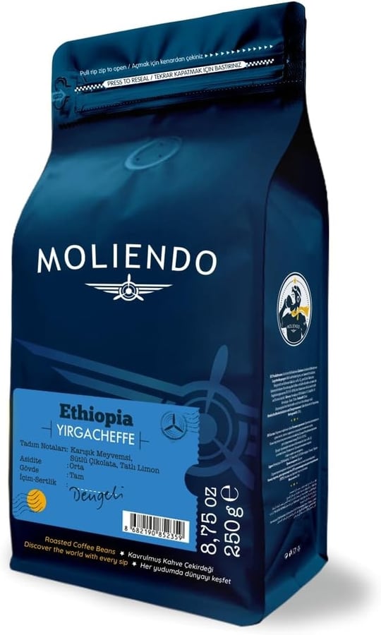 Moliendo Finest Coffee Ethiopia Yirgacheffe Yöresel Kahve (Çekirdek) 250 g