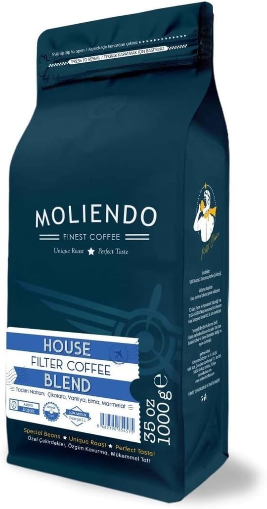 Moliendo Finest Coffee House Blend Filtre Kahve (Çekirdek) 1000 g - Seçenekler: 250 gr, 250 gr (2 paketi), 1000 gr, 1000 gr (2 paketi)