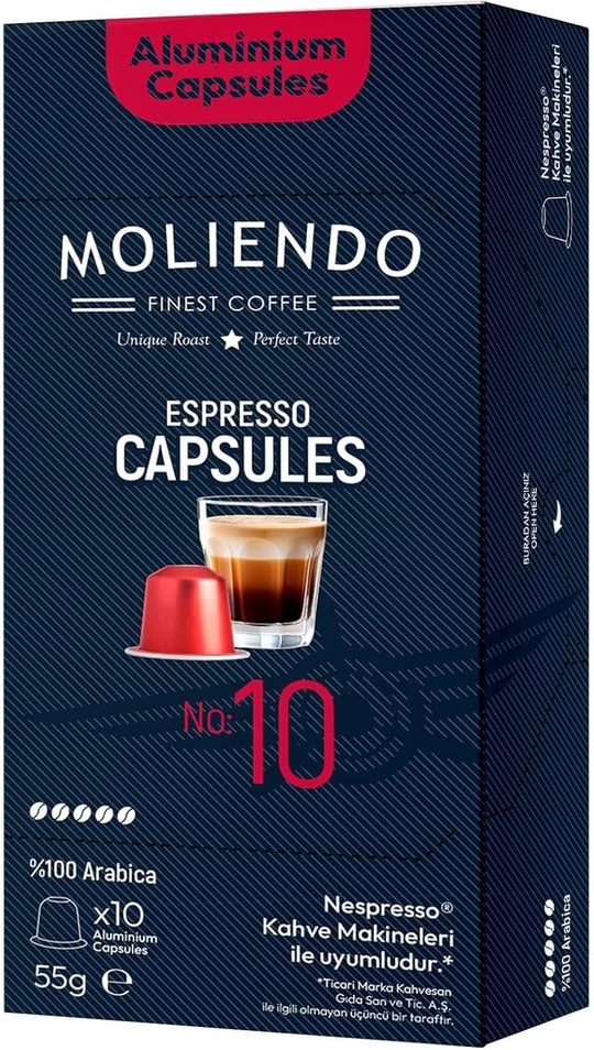 Moliendo Finest Coffee Kapsül No:10 Nespresso Uyumlu Alüminyum Kapsül 10 Adet