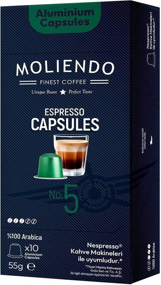 Moliendo Finest Coffee Kapsül No:5 Nespresso Uyumlu Alüminyum Kapsül 10 Adet