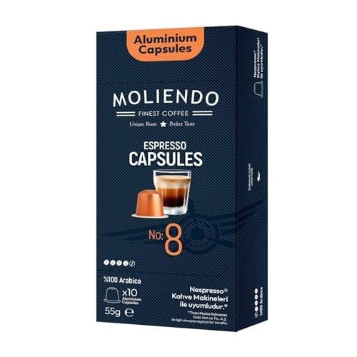 Moliendo Finest Coffee Kapsül No:8 Nespresso Uyumlu Alüminyum Kapsül 10 Adet