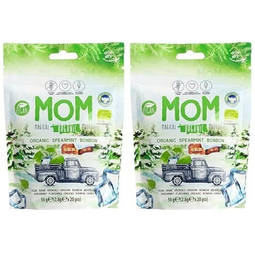 MOM Organik Naneli Bonbon Şekerleme, Vegan, Doğal Aromalı, 56g, 2 Adet