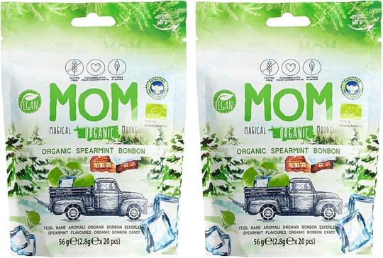 MOM Organik Naneli Bonbon Şekerleme, Vegan, Doğal Aromalı, 56g, 2 Adet