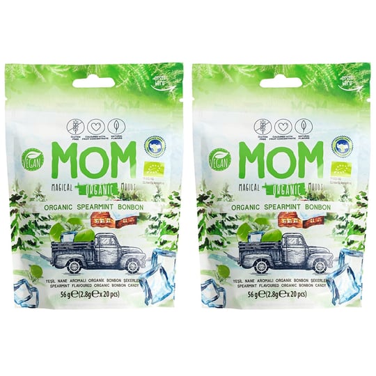MOM Organik Naneli Bonbon Şekerleme, Vegan, Doğal Aromalı, 56g, 2 Adet