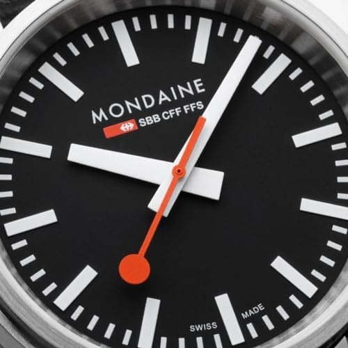MONDAINE Stop2go Vegan Deri Kayışlı Saat, Tek beden, Siyah, Üniseks