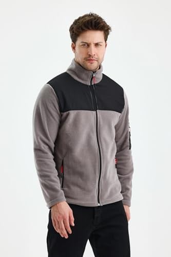 Monox Erkek Tam Fermuarlı Parçalı Spor Polar Ceket