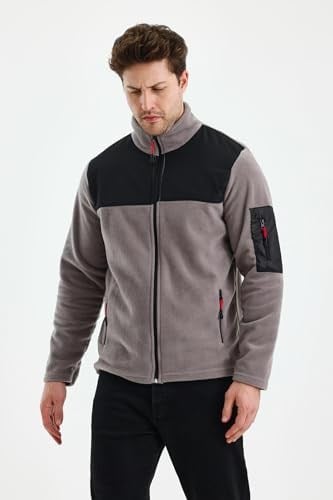 Monox Erkek Tam Fermuarlı Parçalı Spor Polar Ceket