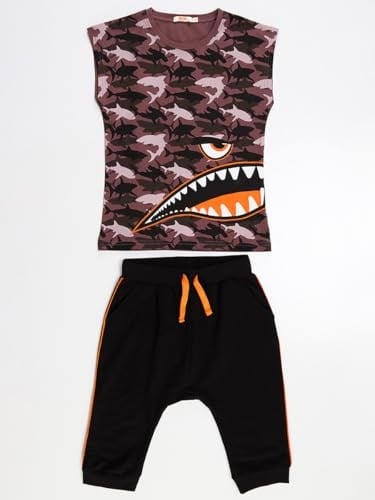 Monster Shark Erkek Çocuk T-shirt Kapri Şort Takım
