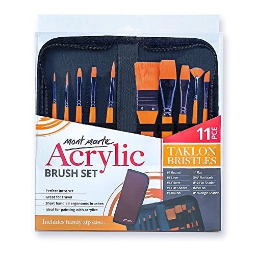 Mont Marte Art Paint fırça seti, akrilik, 11 adet (10 boya fırçası + fermuarlı kılıf)