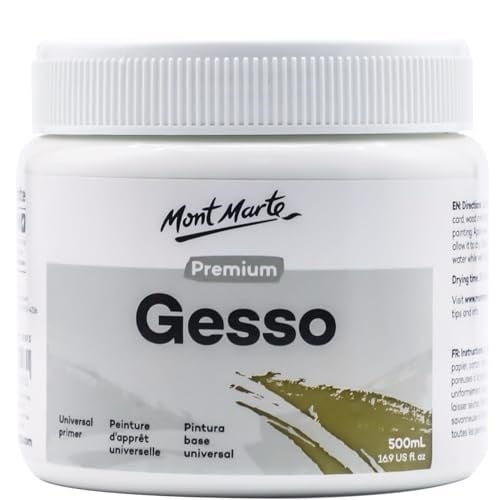 Mont Marte Premium Gesso Evrensel Astar 16.5 oz (500ml), Akrilik Boya, Yağlı Boya, Renkli Kalemler, Pastel, Grafit ve Kömür için Uygun