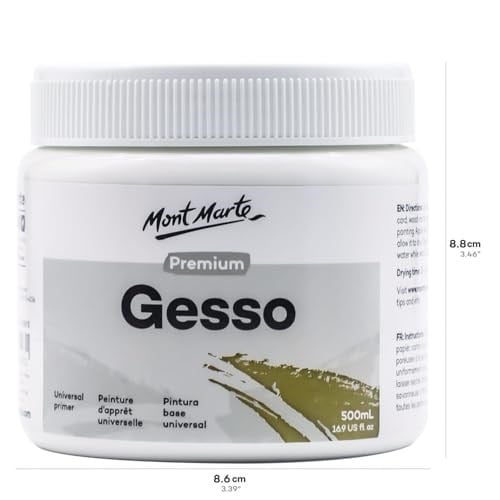 Mont Marte Premium Gesso Evrensel Astar 16.5 oz (500ml), Akrilik Boya, Yağlı Boya, Renkli Kalemler, Pastel, Grafit ve Kömür için Uygun