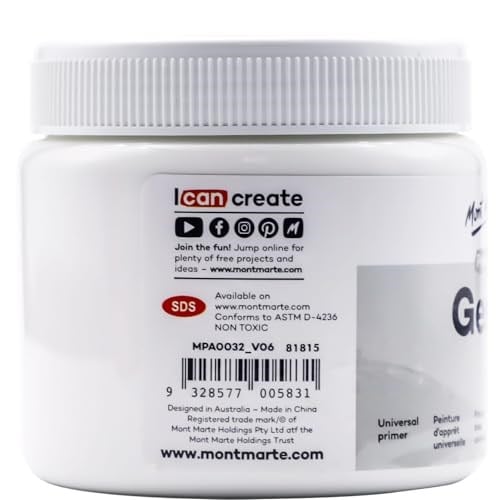 Mont Marte Premium Gesso Evrensel Astar 16.5 oz (500ml), Akrilik Boya, Yağlı Boya, Renkli Kalemler, Pastel, Grafit ve Kömür için Uygun