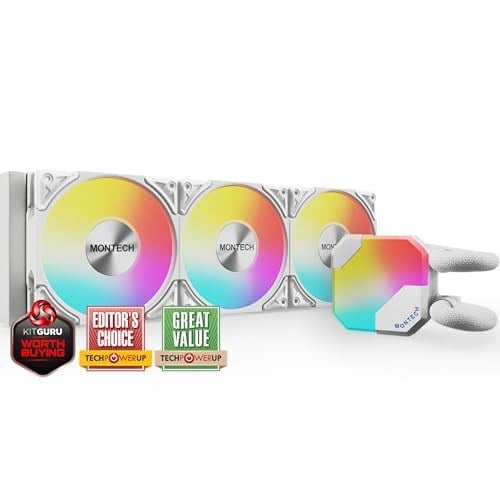 MONTECH HyperFlow ARGB 360 - AIO CPU Sıvı Soğutucu, Intel&AMD Uyumlu, Grafik Üstü Performans, Gelişmiş 3100RPM Su Pompası Tasarımı, 3X Me - Bedenler: 120mm, 360mm, AX 3ü 1 Arada Paket, HyperFlow ARGB