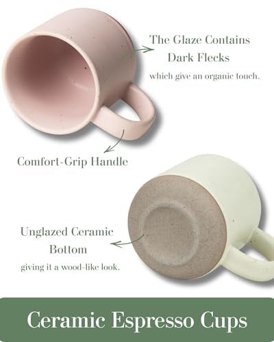 Morandi Renkli Seramik Mini Espresso Bardak Seti 4lü - Çift Çekim 158 ml Kulplu Kahve Kupaları, Küçük Porselen Modern Stil Demitasse Bardakları Çay, Latte, Kapuçino, Bulaşık Makinesinde