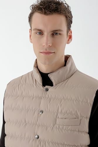 Morven Erkek Bej Polyester Çıtçıtlı Kapitone Yelek