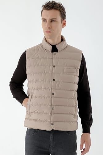 Morven Erkek Bej Polyester Çıtçıtlı Kapitone Yelek